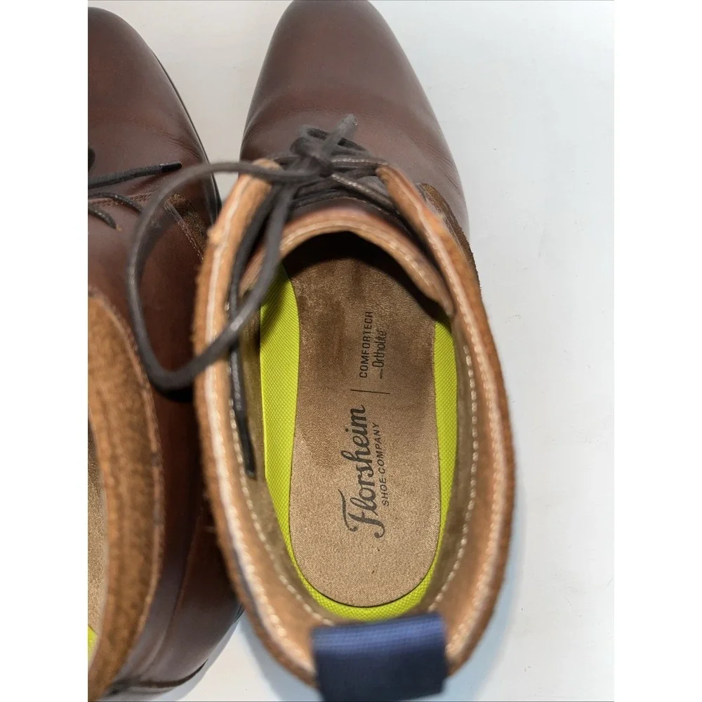 Florsheim Mens Uptown Chukka Boots US 8.5W Cognac Brown Leather‎ Lace Up Shoes